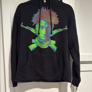 VLONE Black Hoodie with Neon Green and Pink  NBA Youngboy Graphic
